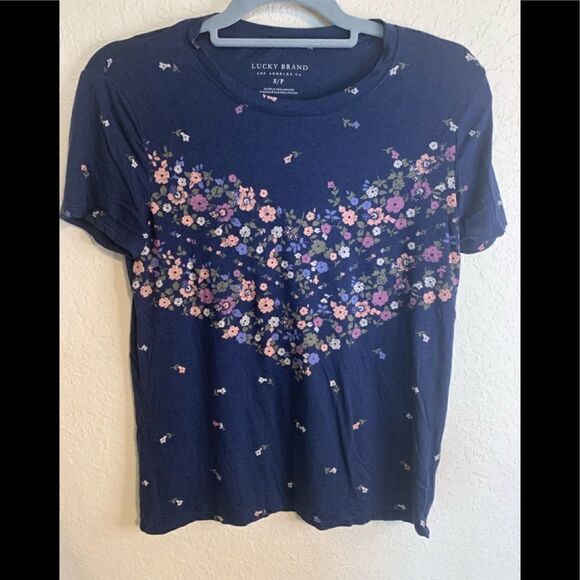 Lucky Brand navy Floral print t-shirt size S - Picture 1 of 4